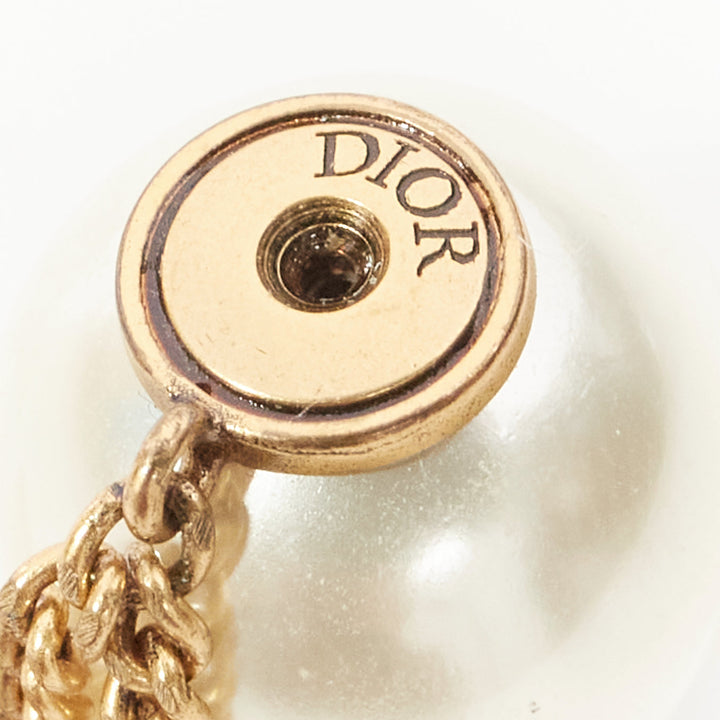 DIOR Tribales double pearls CD charm drop dangling chain pin earrings pair