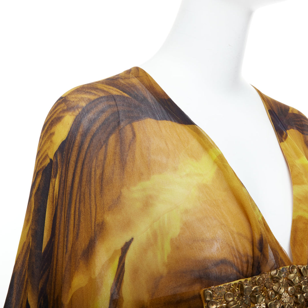 ALEXANDER MCQUEEN SS2011 Runway yellow gold embellished kaftan dress IT38 XS