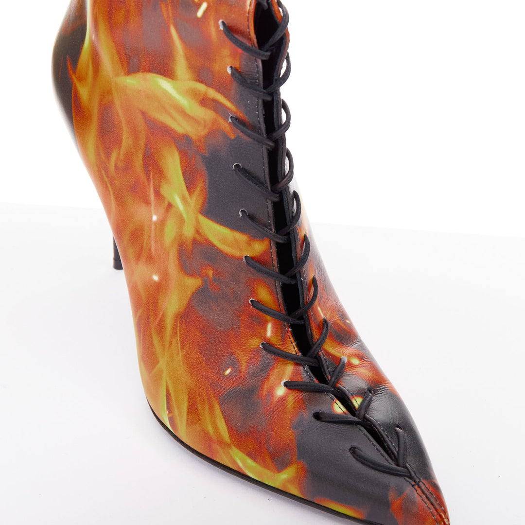 rare BALMAIN Uria black orange burning flame fire corset lace boots EU39