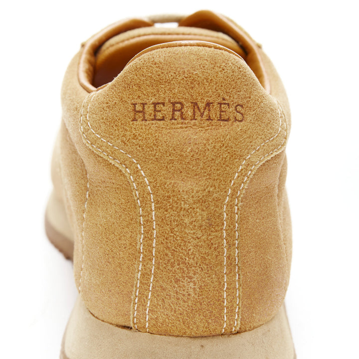 HERMES Quick tan suede H logo low top sneakers EU37.5