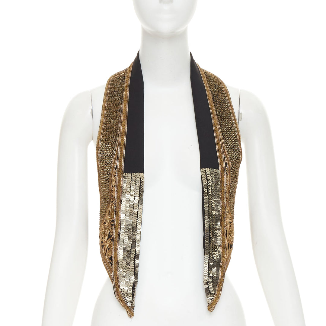 SAINT LAURENT 2017 gold sequins rope bead embellished waistcoat vest FR36 S