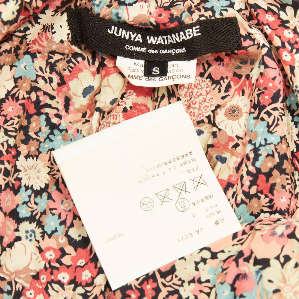 JUNYA WATANABE 2007 multicolor ditsy floral gathered smocked cotton blouse S