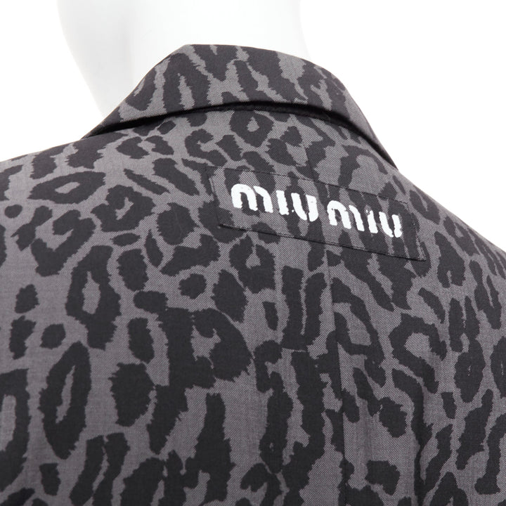MIU MIU 2019 grey virgin wool mohair leopard logo back blazer jacket IT36 XXS