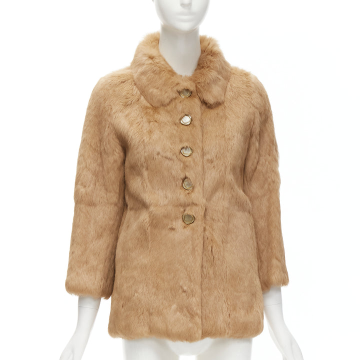 APC tan brown genuine fur gold-tone buttons winter coat jacket XS