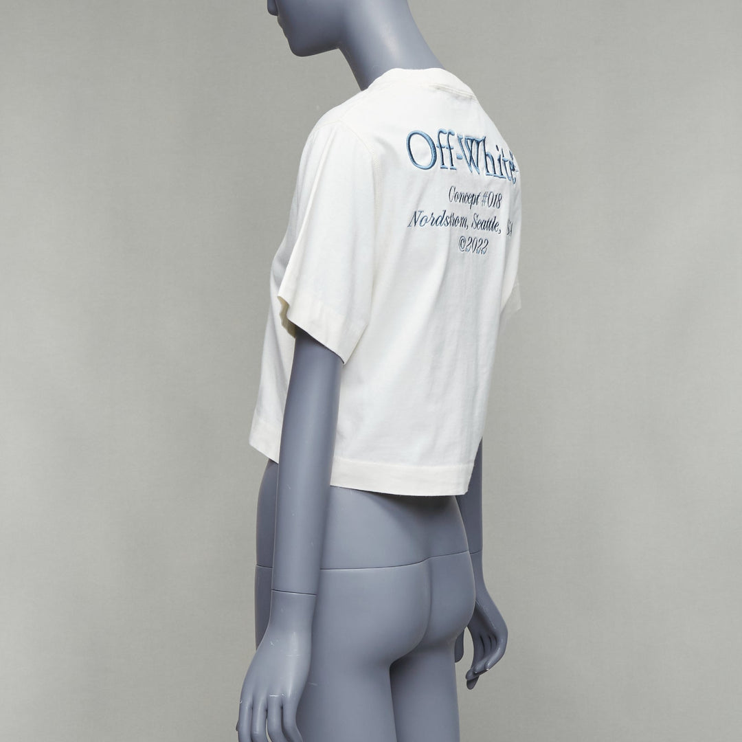 OFF WHITE cream cotton blue embroidered logo crop tshirt XS