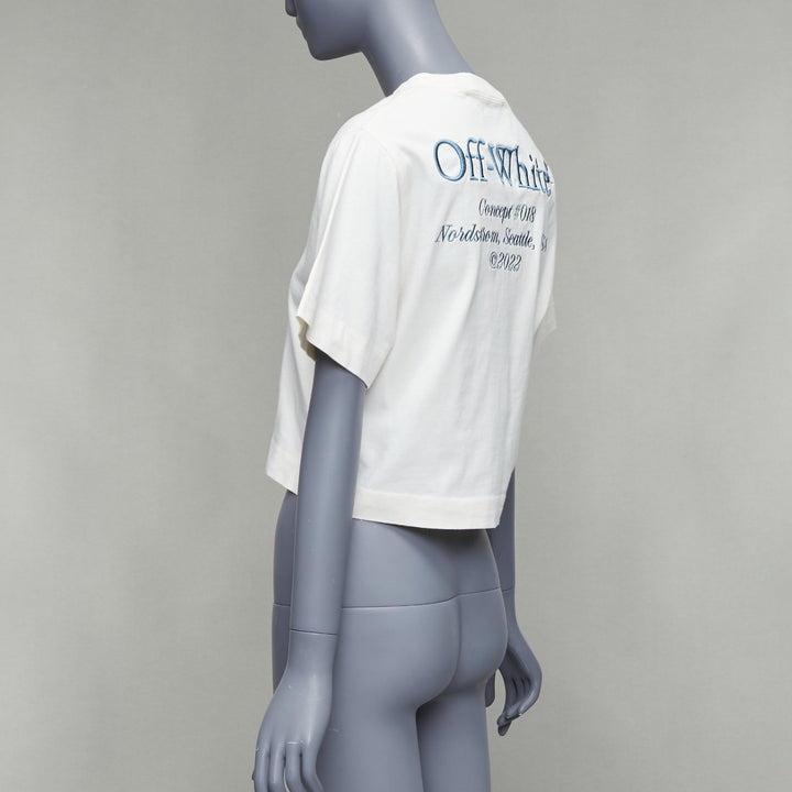 OFF WHITE cream cotton blue embroidered logo crop tshirt XS