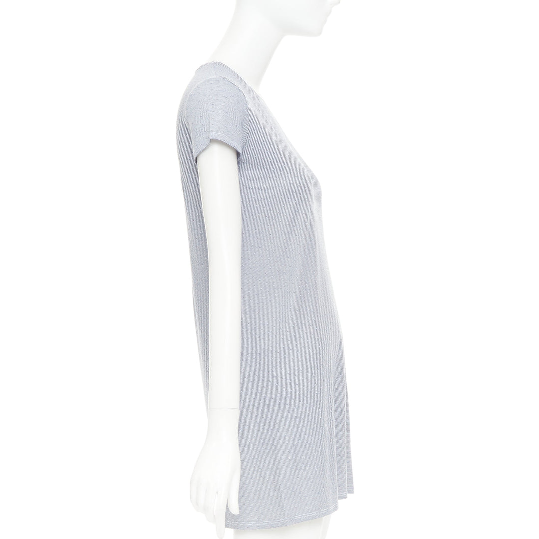 THE ROW navy off white striped jersey round neck cap sleeve tshirt dress XS