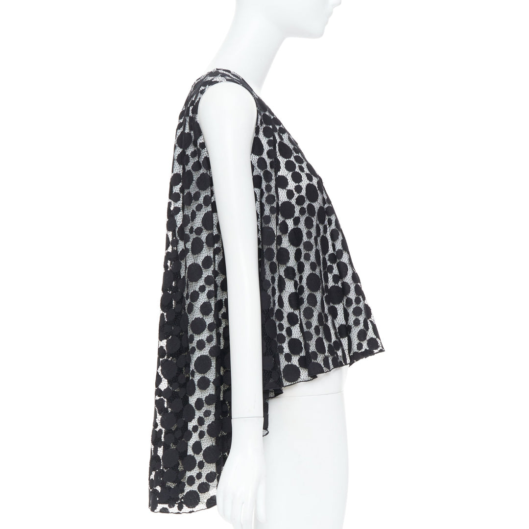 GIAMBATTISTA VALLI black white polkadot lace sleeveless high low blouse IT40 S