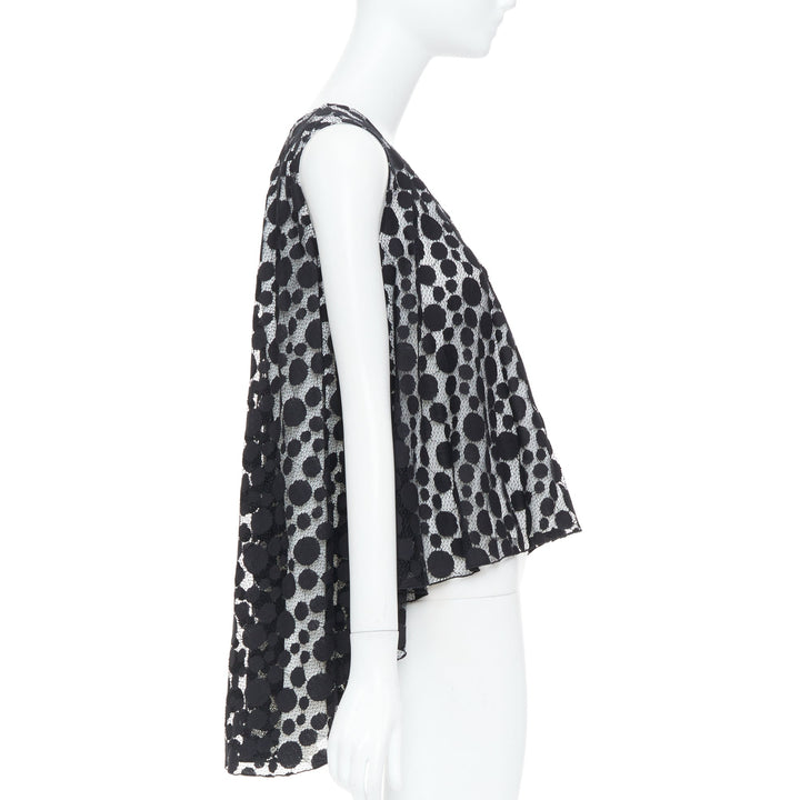 GIAMBATTISTA VALLI black white polkadot lace sleeveless high low blouse IT40 S