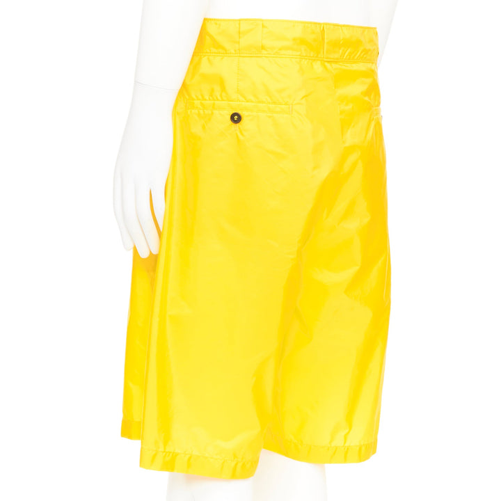 PRADA 2022 Re Nylon Triangle Logo Plaque yellow casual Bermuda shorts IT50 L