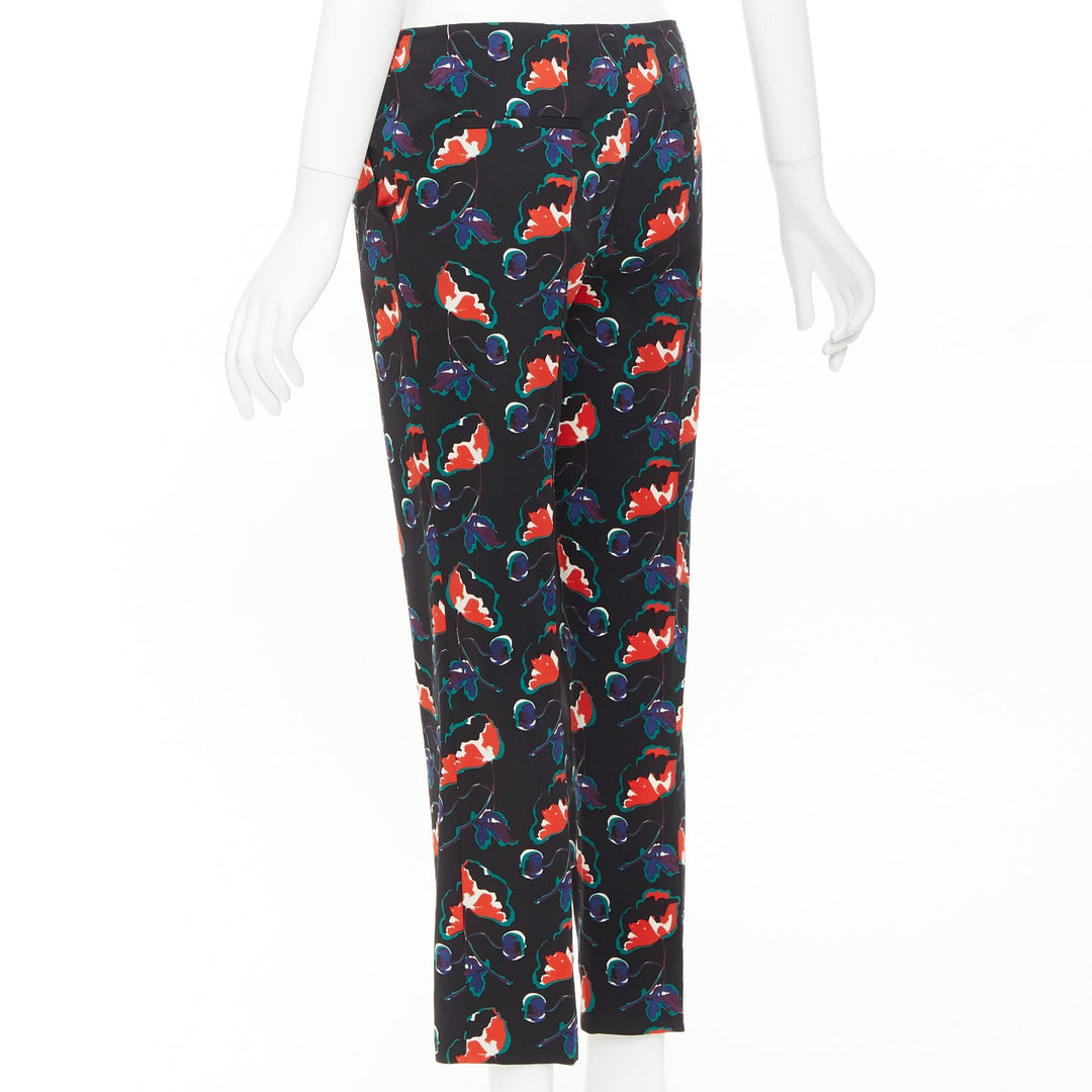 MIU MIU 2014 black red blue wool floral cropped kick flare trousers IT38 XS