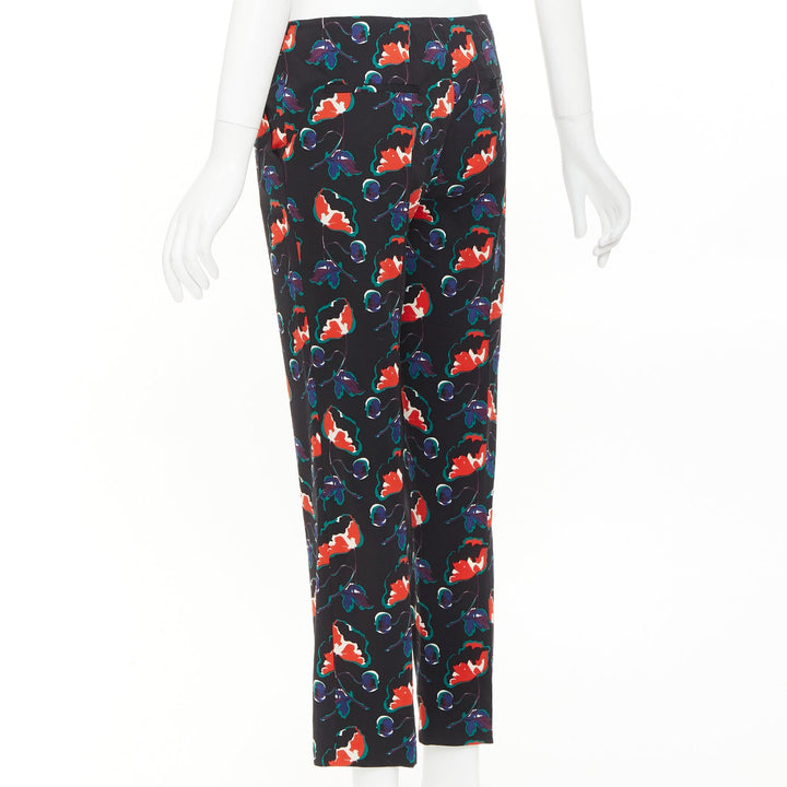 MIU MIU 2014 black red blue wool floral cropped kick flare trousers IT38 XS