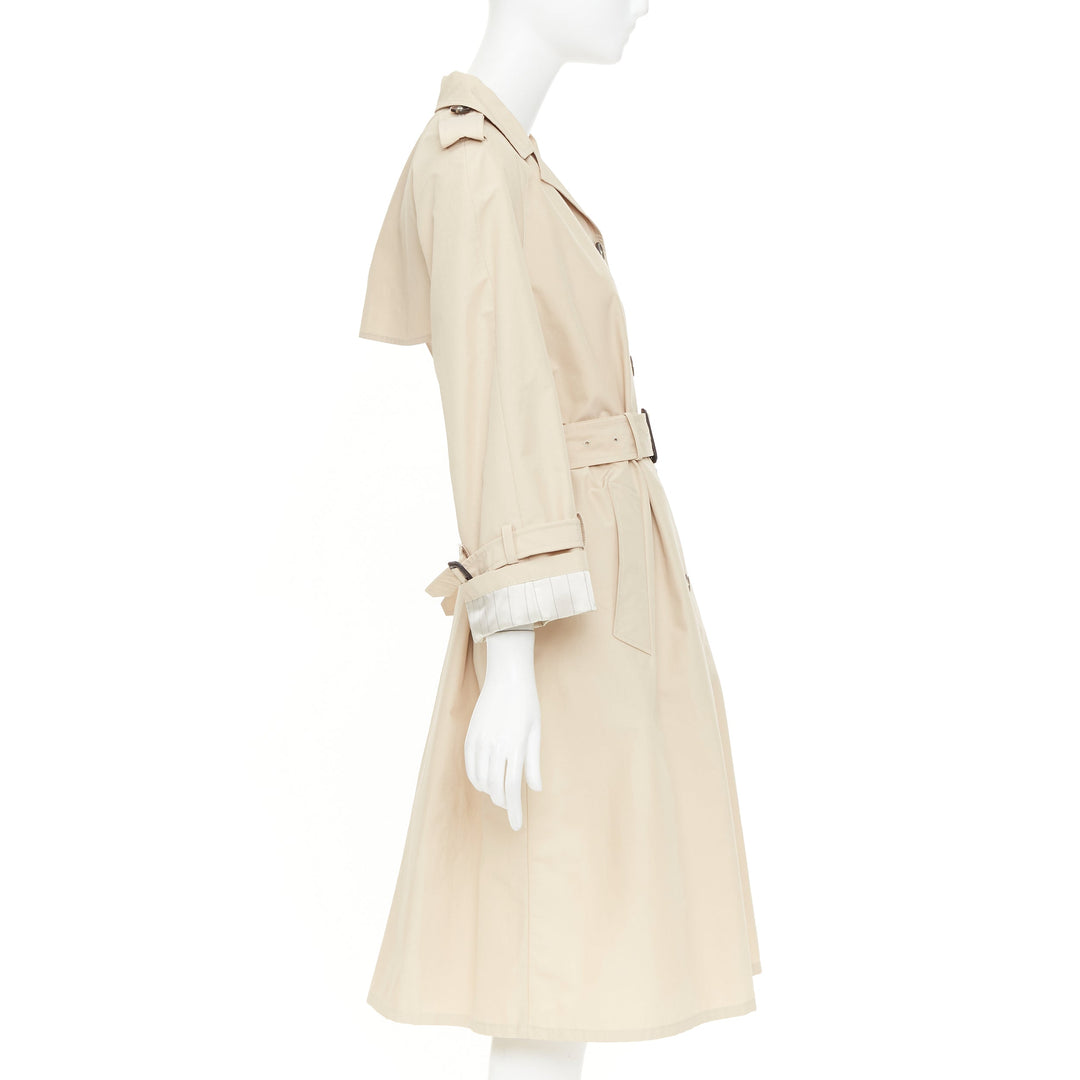 PRADA 2019 beige cotton pinstriped lined raglan sleeves trench coat IT36 XXS
