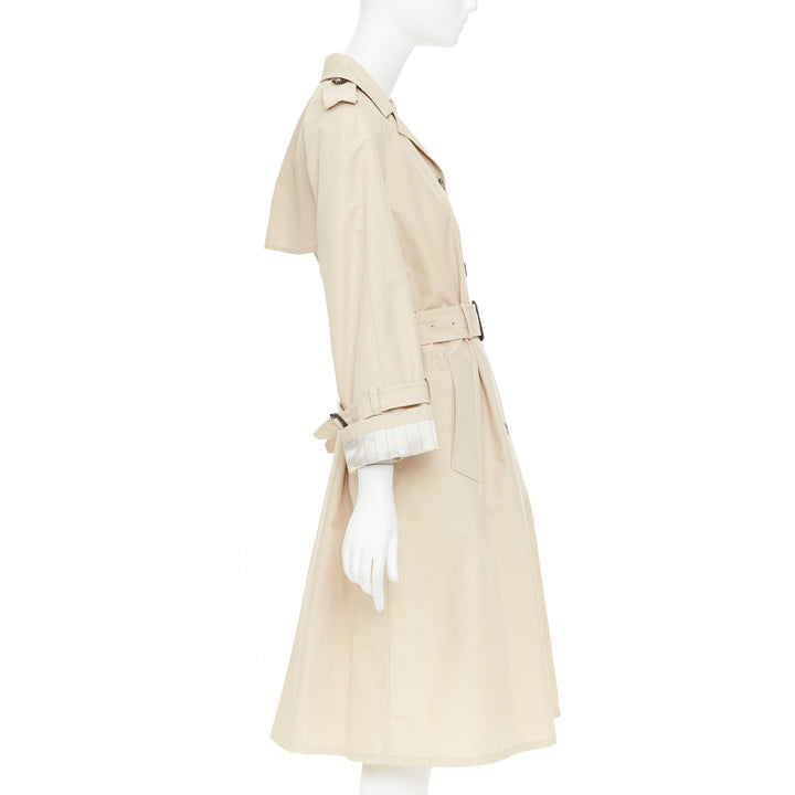 PRADA 2019 beige cotton pinstriped lined raglan sleeves trench coat IT36 XXS
