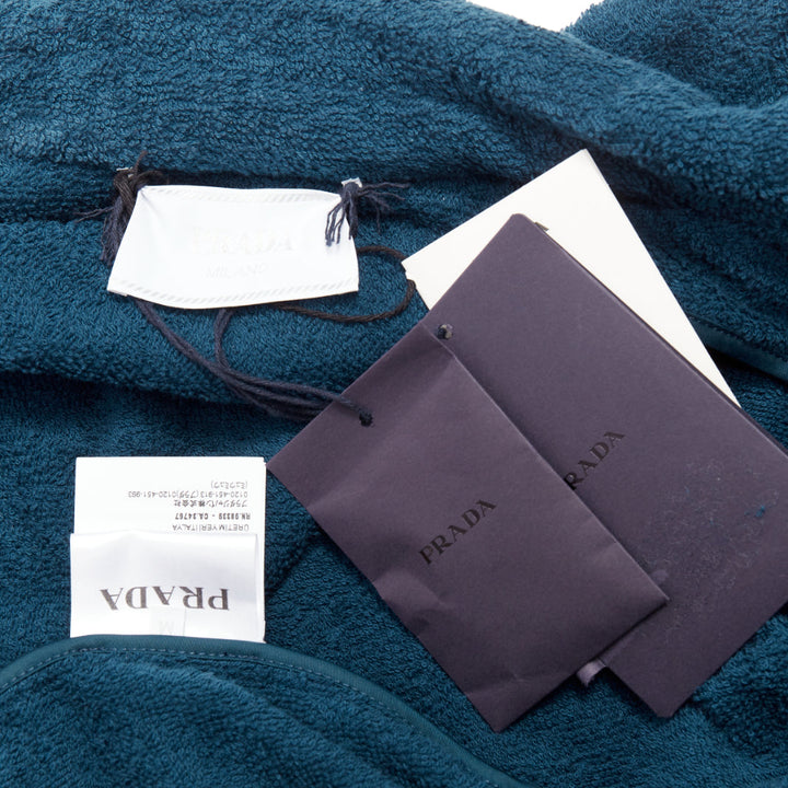 PRADA 2021 navy blue white terry cloth toweling cotton logo bowling shirt M