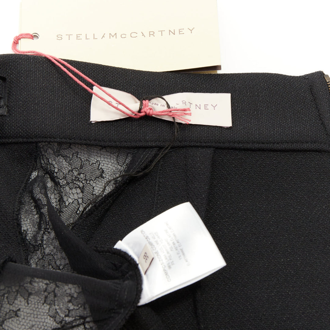 STELLA MCCARTNEY black wool blend lace side panels cut out pencil skirt IT38 XS
