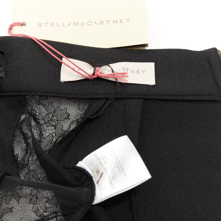STELLA MCCARTNEY black wool blend lace side panels cut out pencil skirt IT38 XS