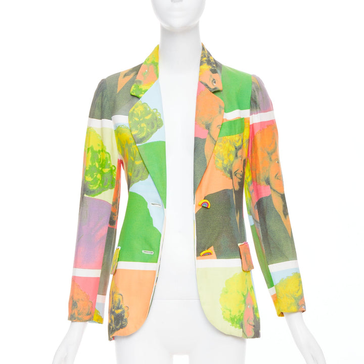 rare MOSCHINO 1994 Runway Pop Art Self Portrait rainbow button blazer IT38 XS