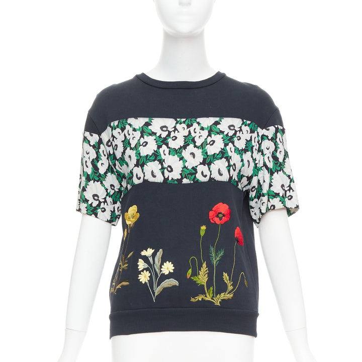 STELLA MCCARTNEY 2015 black cotton poppy daisy embroidery sweater IT38 XS