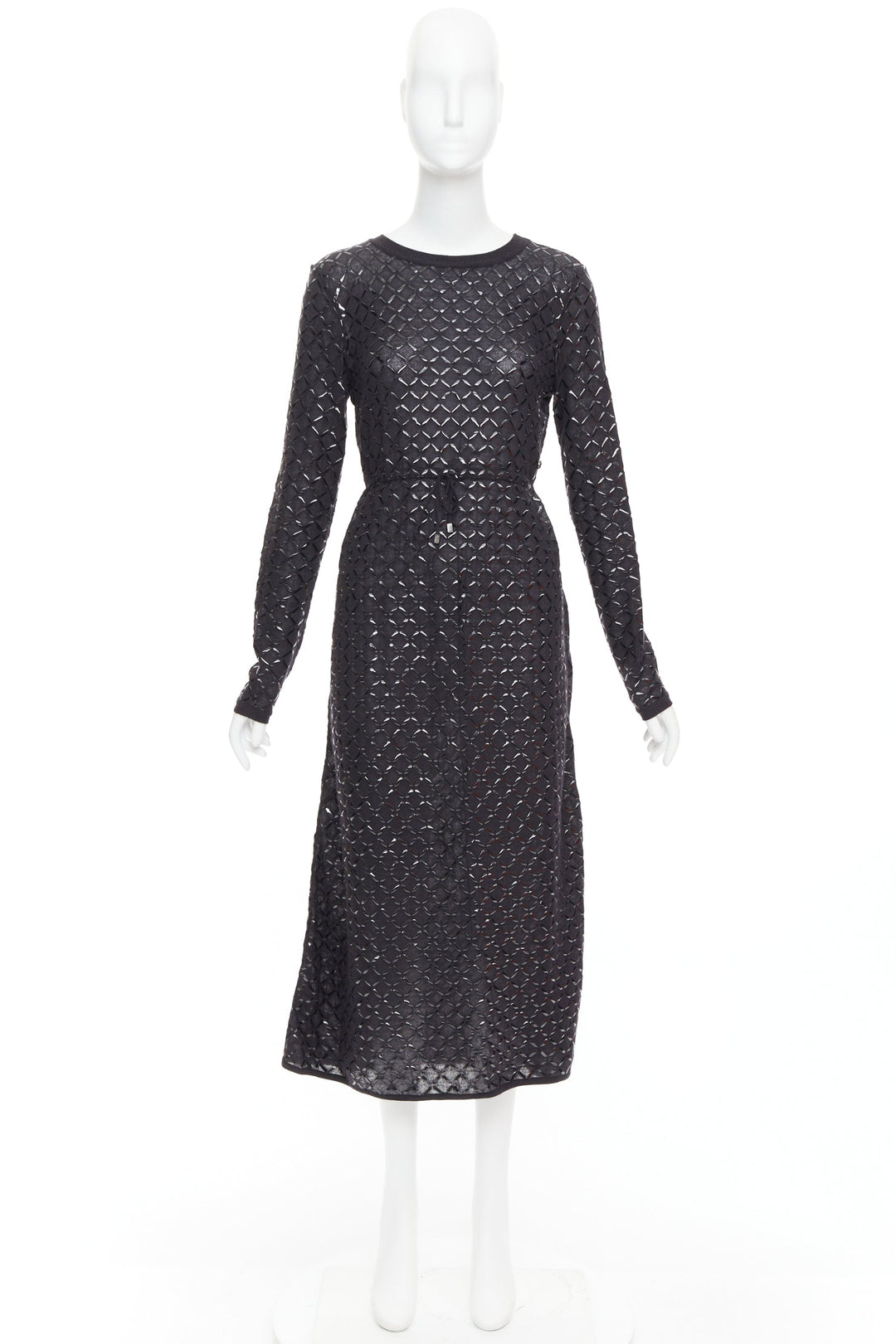 CHANEL black angora blend criss cross shine print knit dress FR36 S