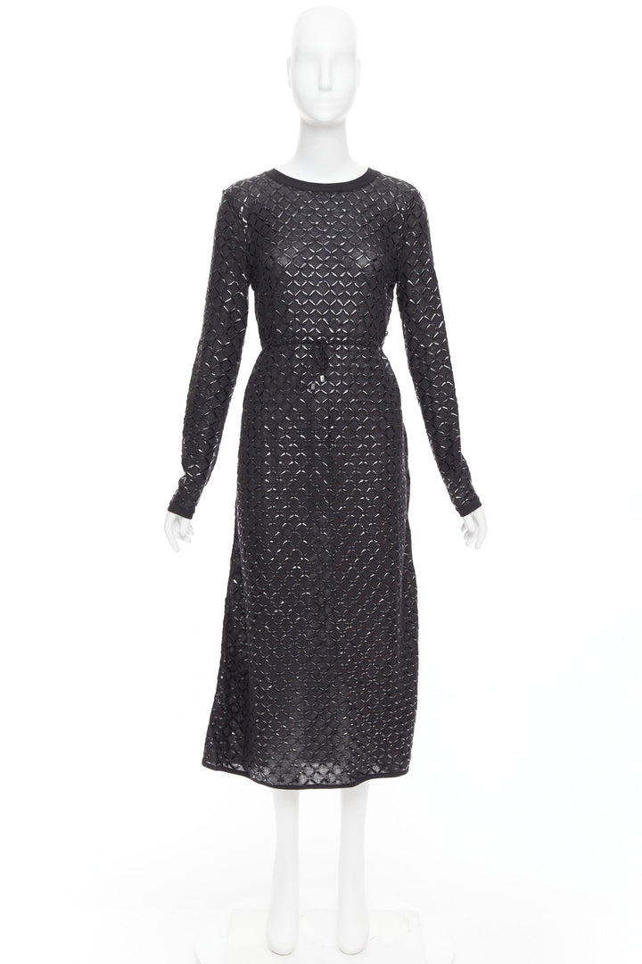 CHANEL black angora blend criss cross shine print knit dress FR36 S