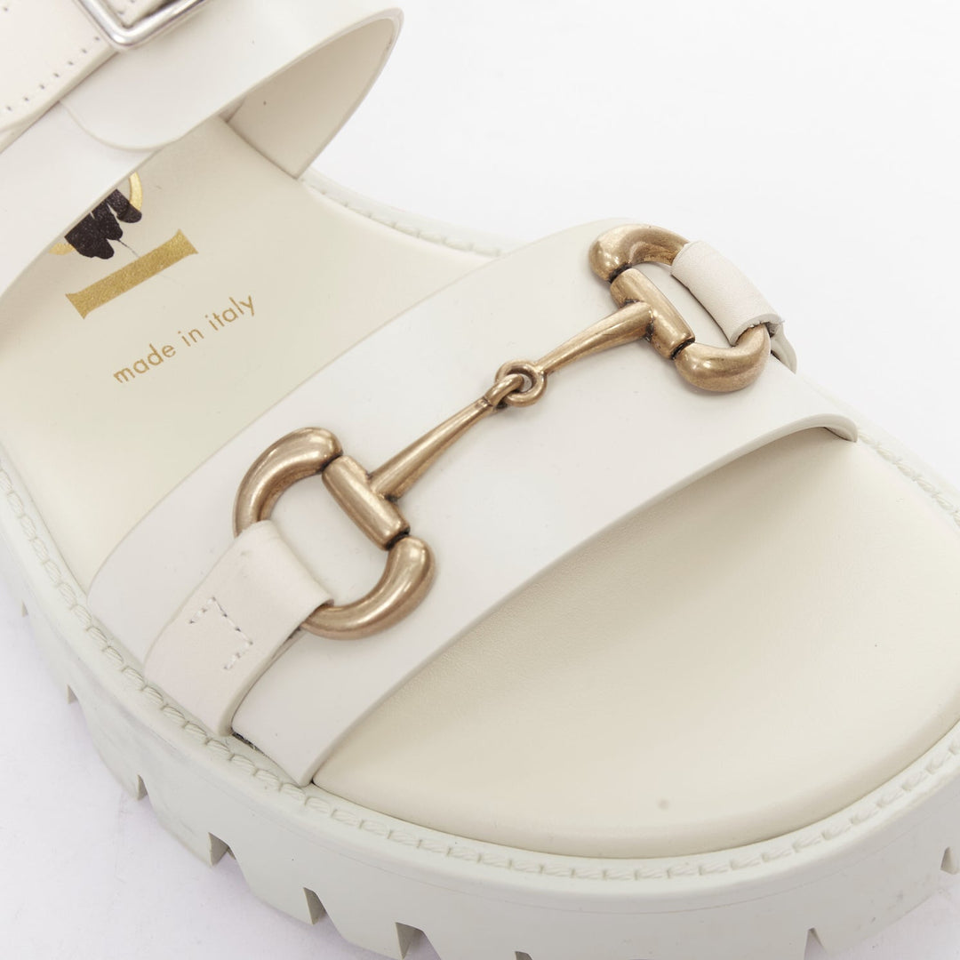 GUCCI Bria mystic white calf horsebit lug sole dad sandals EU37