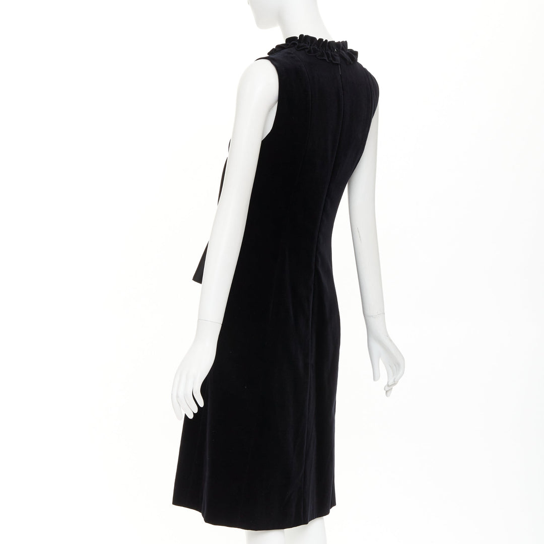 CHRISTOPHER KANE Runway black velvet satin paneled ruffled midi dress UK10 M