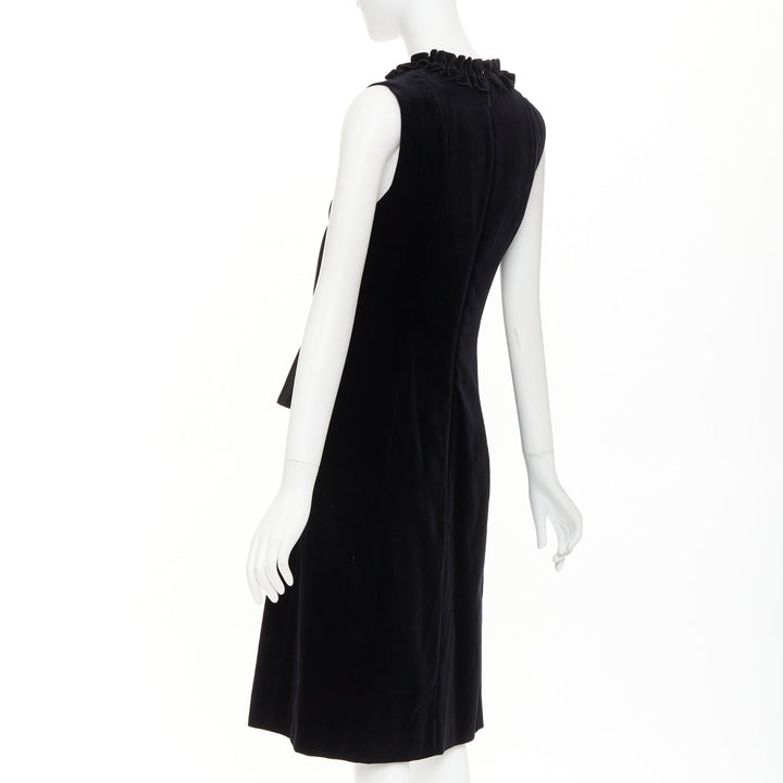 CHRISTOPHER KANE Runway black velvet satin paneled ruffled midi dress UK10 M