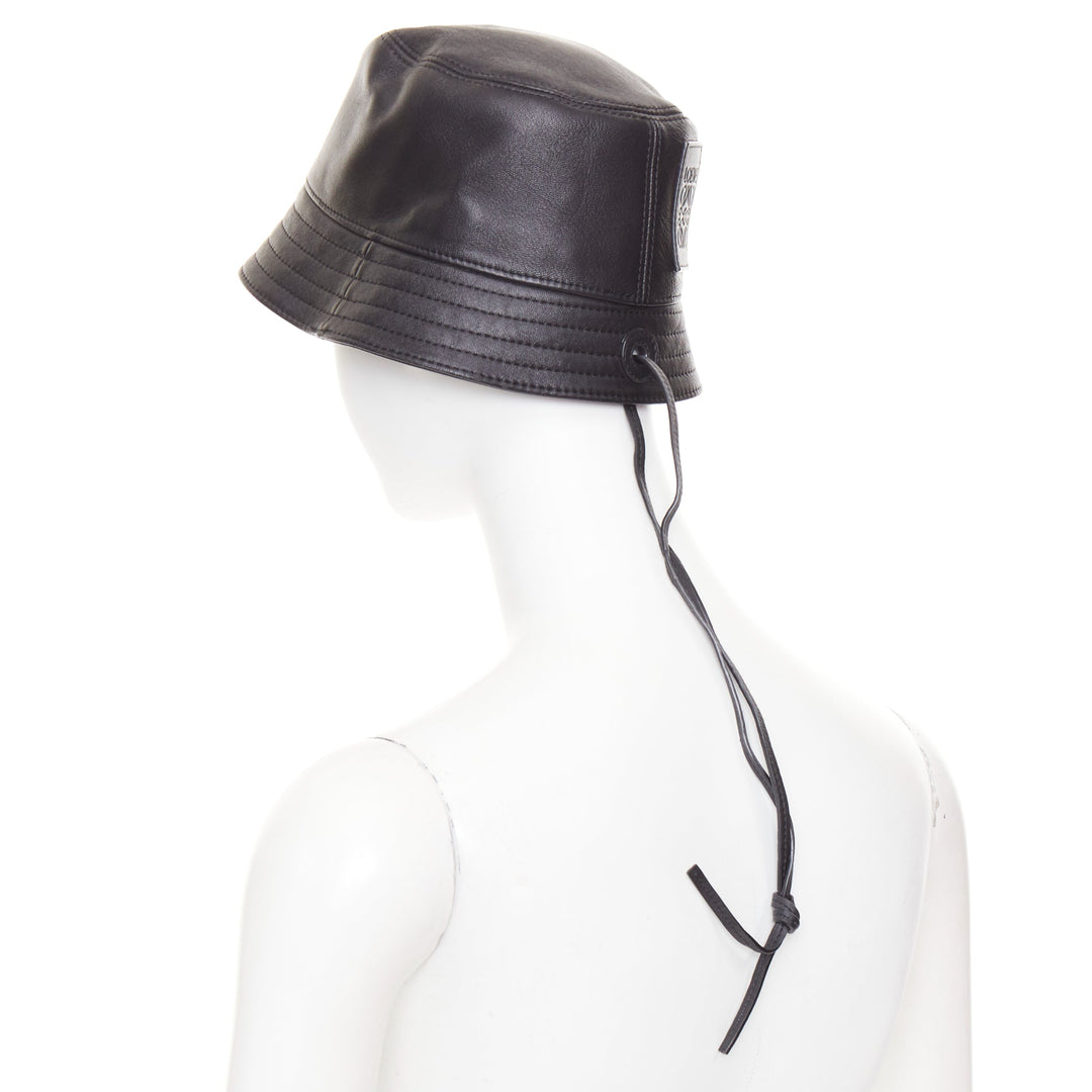 LOEWE 2021 Fisherman black nappa calfskin smooth leather bucket hat 57cm