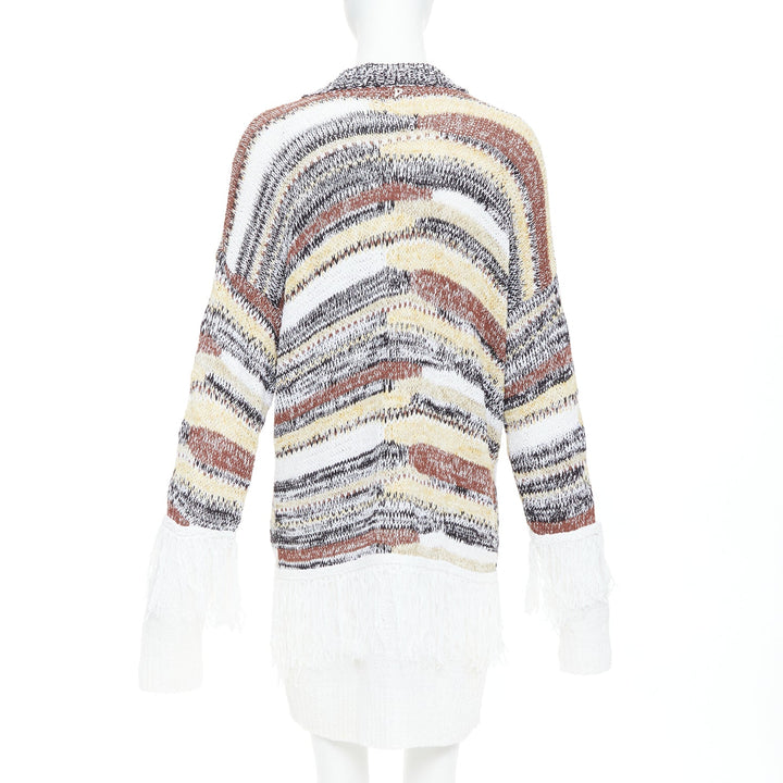 DONDUP melange brown white cotton blend fringe trim cardigan IT40 S