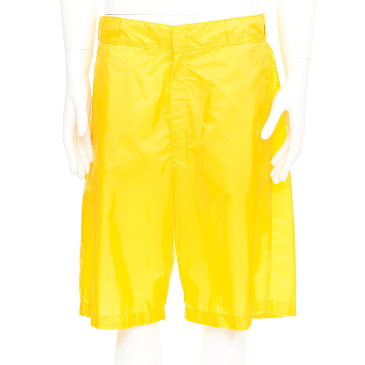 PRADA 2022 Re Nylon Triangle Logo Plaque yellow casual Bermuda shorts IT50 L