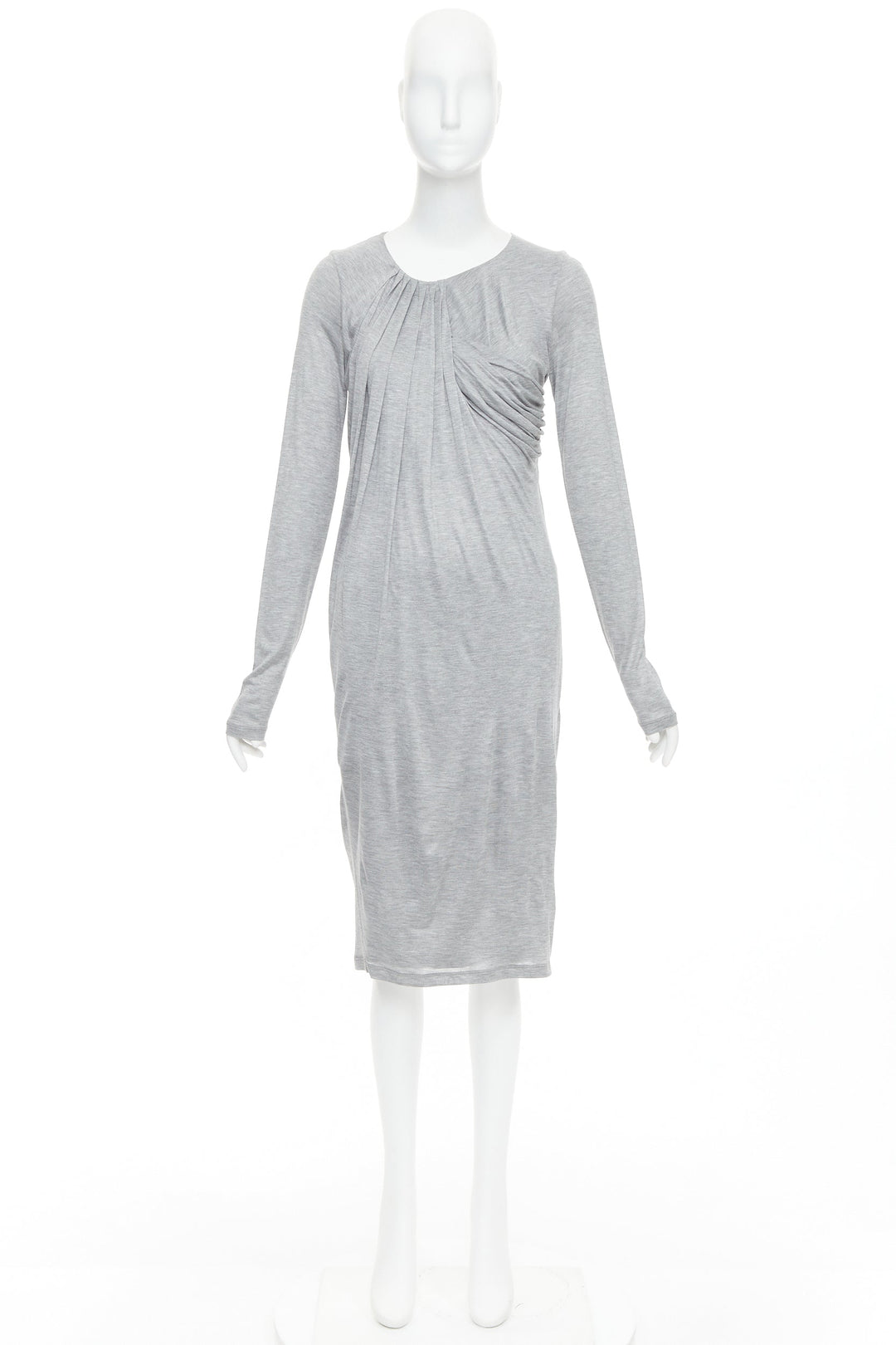 FENDI Vintage light grey draped jersey round neck midi dress IT40 S