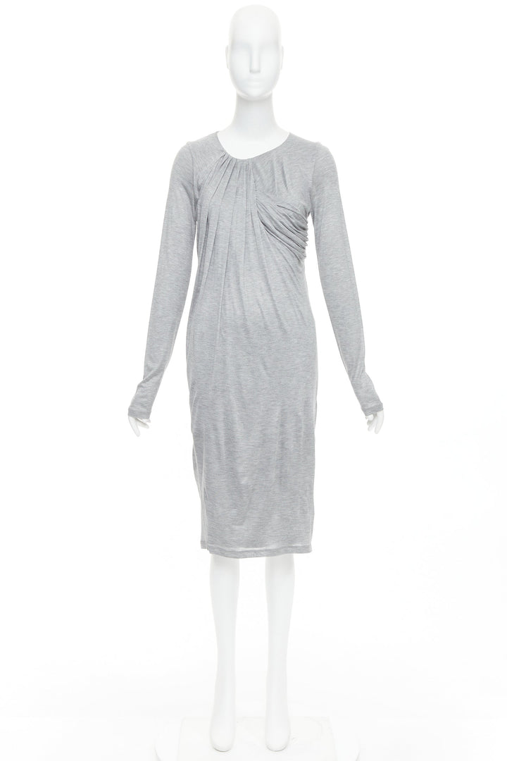 FENDI Vintage light grey draped jersey round neck midi dress IT40 S
