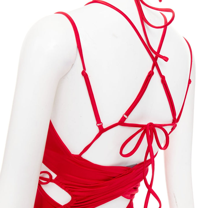 BALENCIAGA Demna 2023 Runway red patched bikini ribbon tie maxi dress FR34