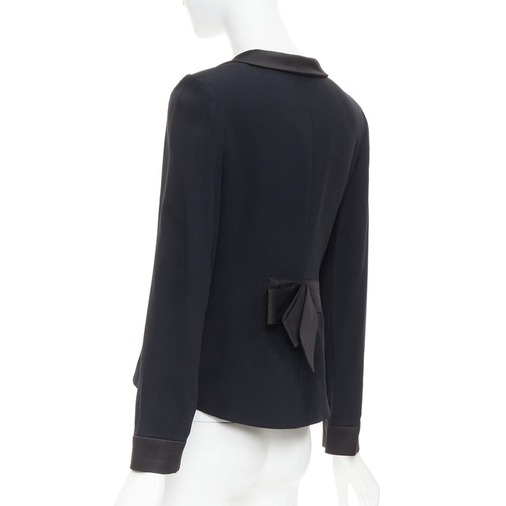 EMPORIO ARMANI black satin peak lapel cropped tuxedo blazer IT40 S