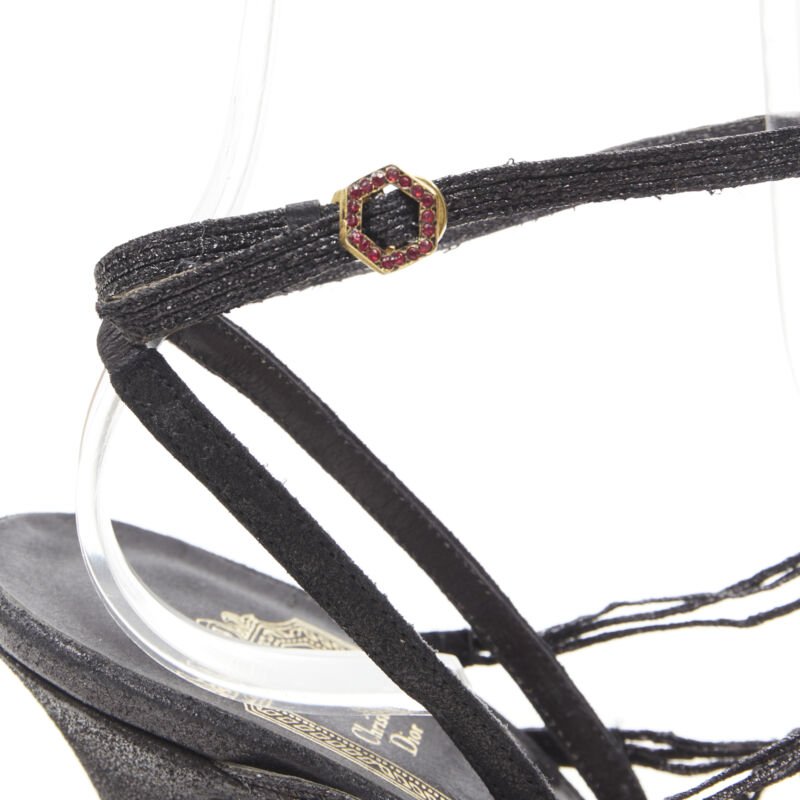 vintage CHRISTIAN DIOR John Galliano black net red bead crystal sandal EU36.5