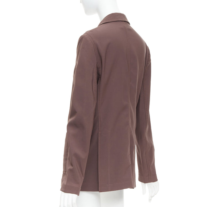 PRADA Vintage brown low sheen twill patch pocket notch lapel jacket IT46 XL