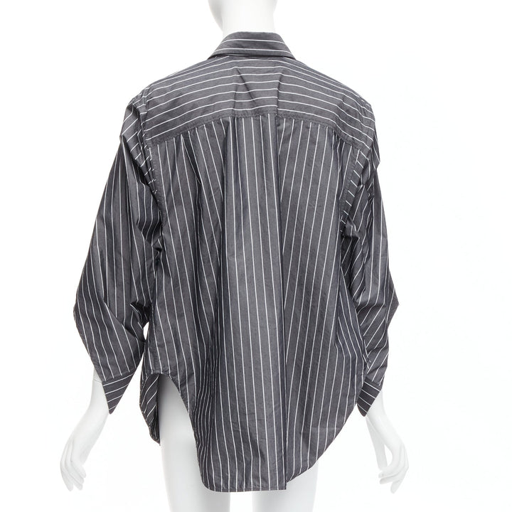 BALENCIAGA Wardrobe Demna 2021 grey pinstripe logo deconstructed shirt FR34 XS