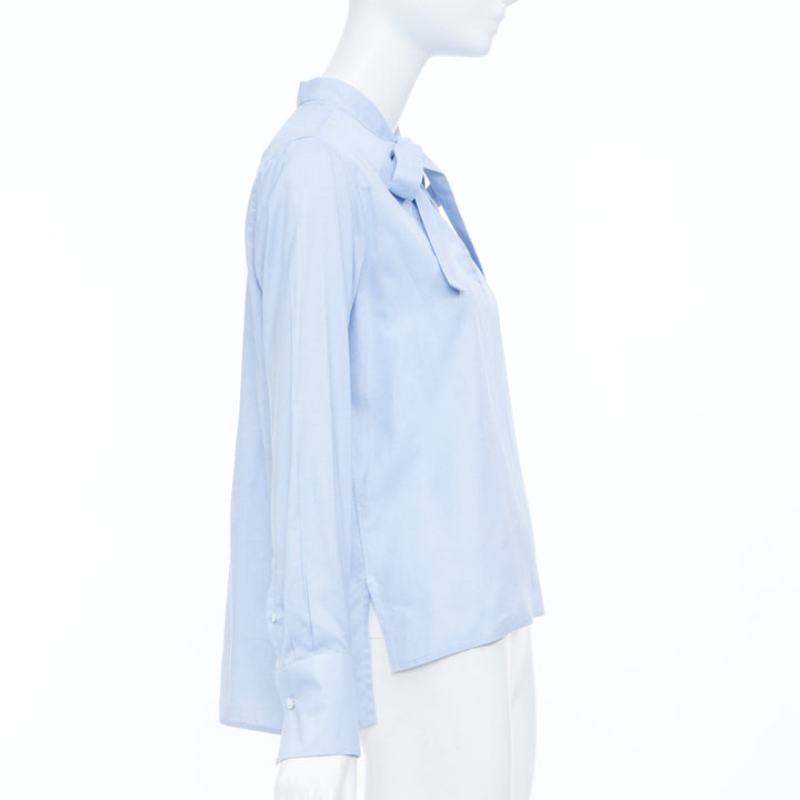 VALENTINO light blue cotton pussy bow tie keyhole cut out blouse shirt IT40 S