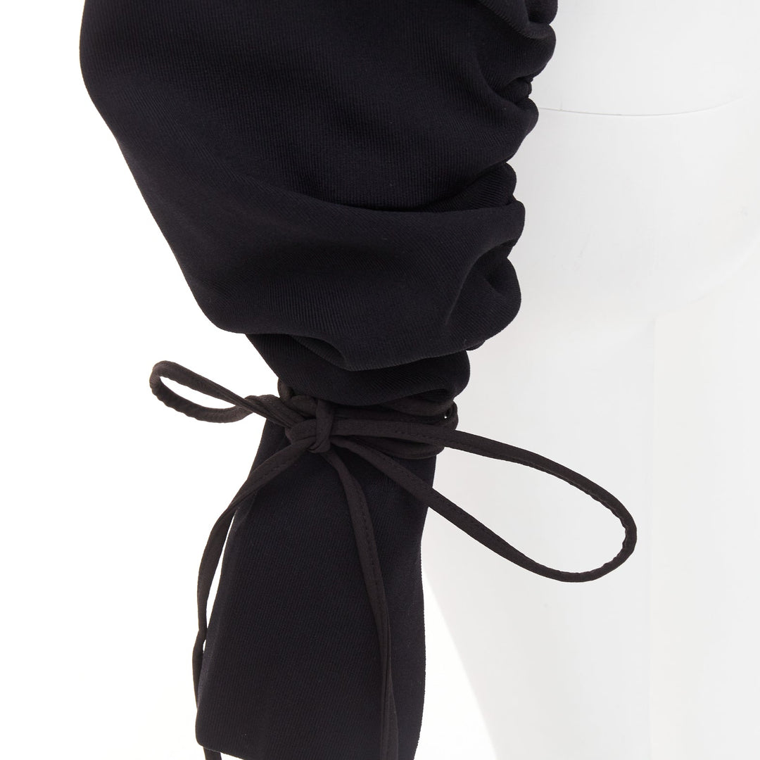 SOLACE LONDON Samara black viscose blend ruched sleeves cropped pullover UK8 S