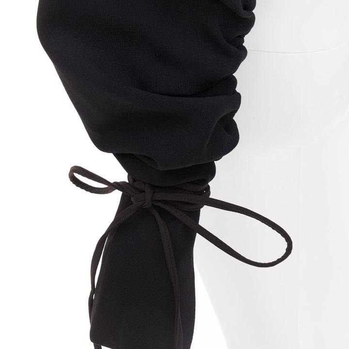 SOLACE LONDON Samara black viscose blend ruched sleeves cropped pullover UK8 S