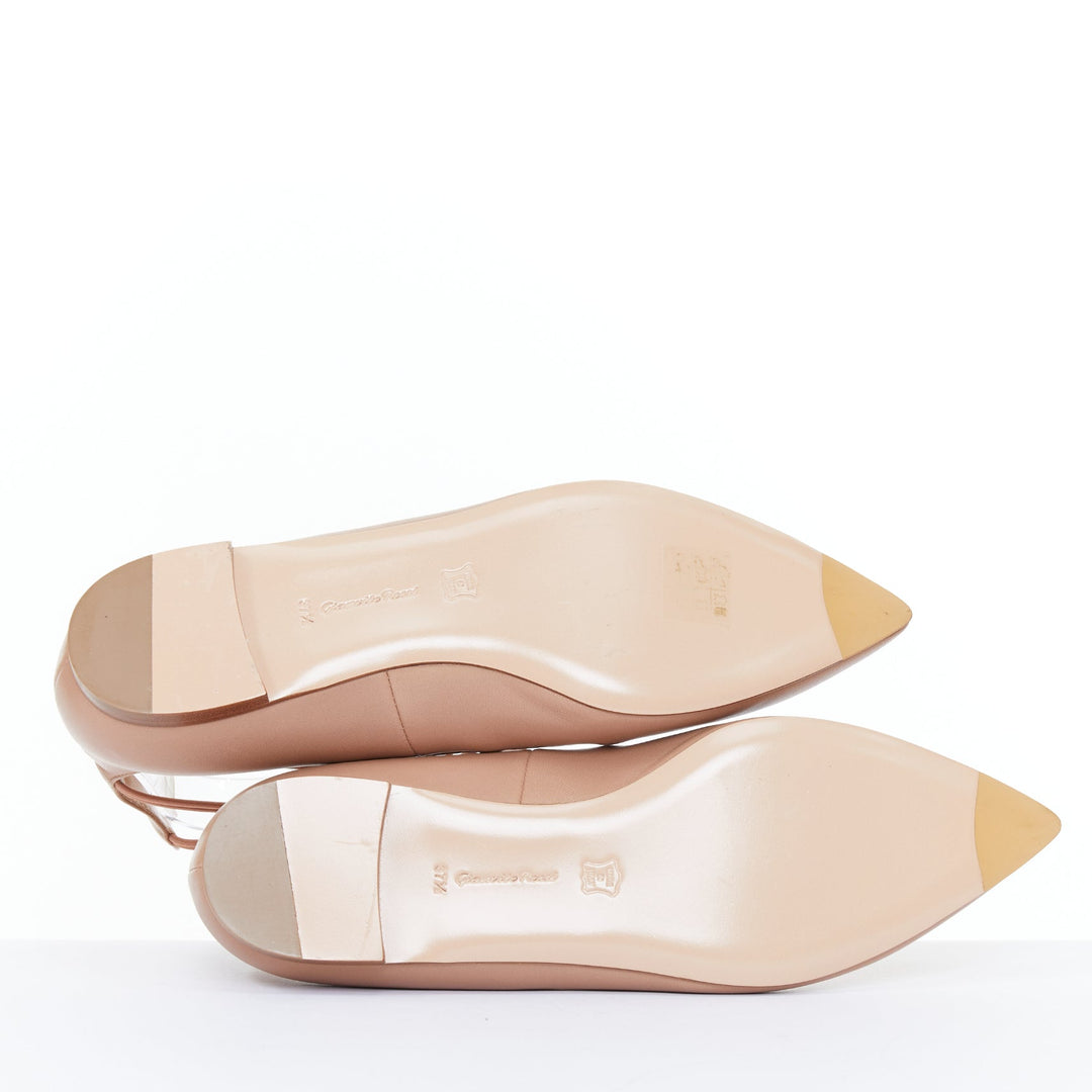 GIANVITO ROSSI nude leather button multi strap pointed ballerina flats EU37.5