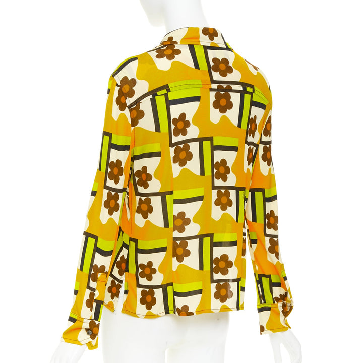 PRADA 2017 Runway green orange Mod graphic floral print viscose shirt IT40 S