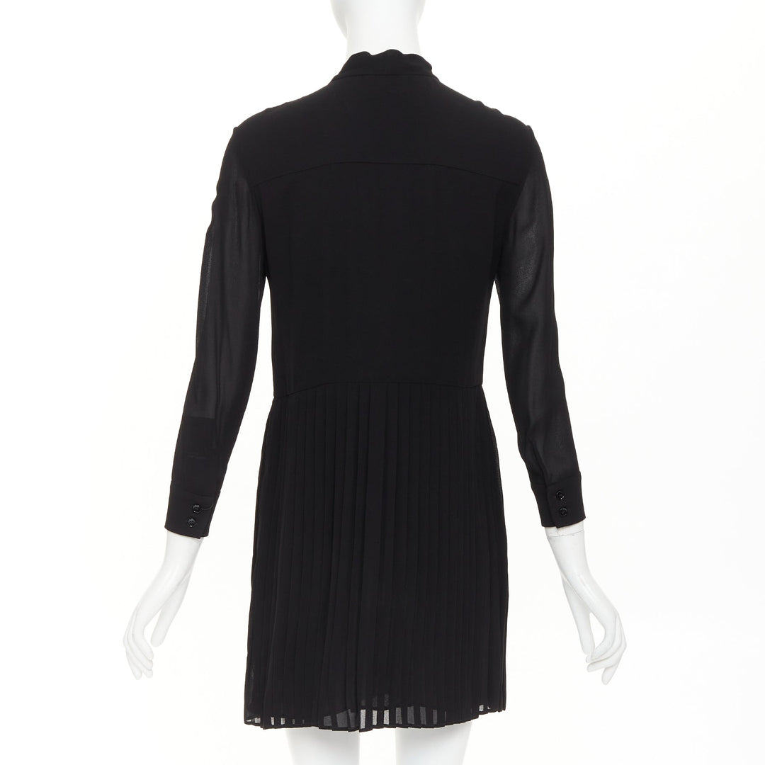 SAINT LAURENT 2013 black acetate blend pussybow pleated mini dress FR36 S