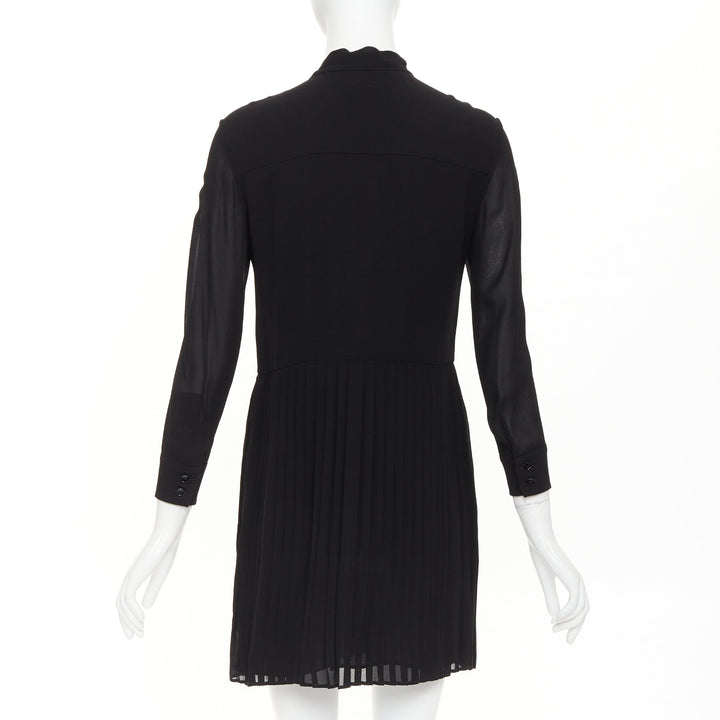 SAINT LAURENT 2013 black acetate blend pussybow pleated mini dress FR36 S