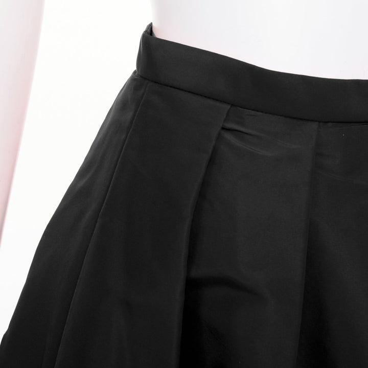 TIBI black silk taffeta structured pleated high waist aline midi skirt US2 S