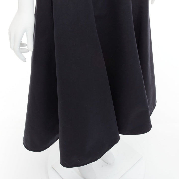 JIL SANDER black cotton silk cape back cut out V-neck Aline midi dress FR32 XXS