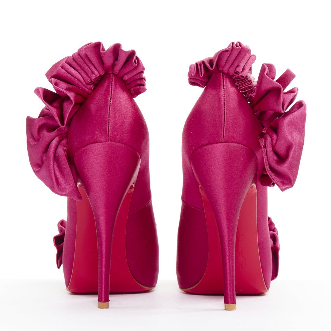 CHRISTIAN LOUBOUTIN Escandria 120 Satin cranberry pink ruffle platform EU37.5