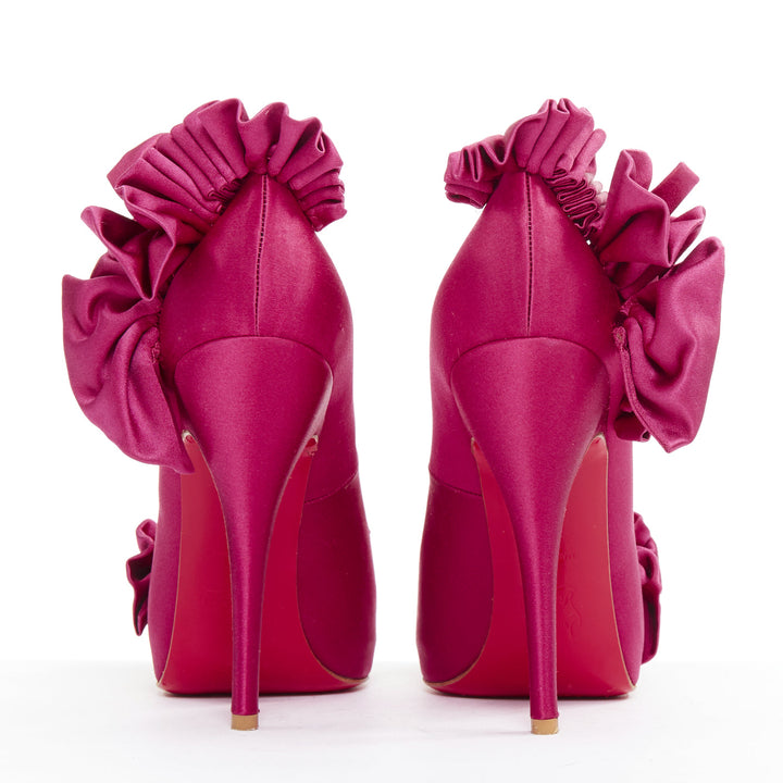 CHRISTIAN LOUBOUTIN Escandria 120 Satin cranberry pink ruffle platform EU37.5