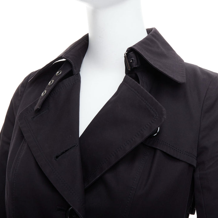 BURBERRY Blue Label black wool silver grommet belted short trench coat IT38 XS